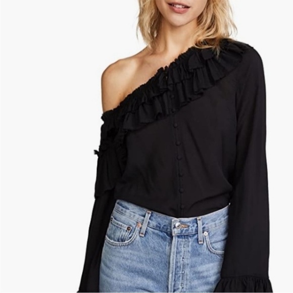Paige Augustia Black Off the Shoulder Ruffle Blouse Size Small - Picture 2 of 9
